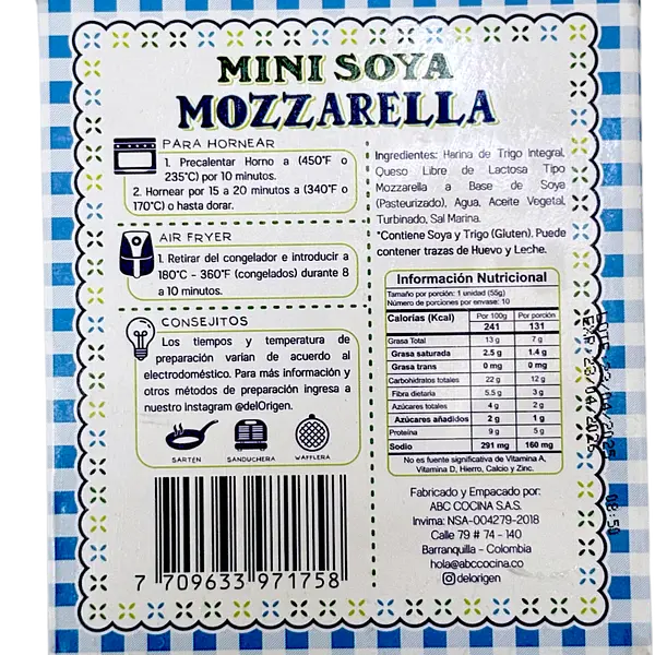 Deditos Mini Soya Mozzarella 550g Del Origen