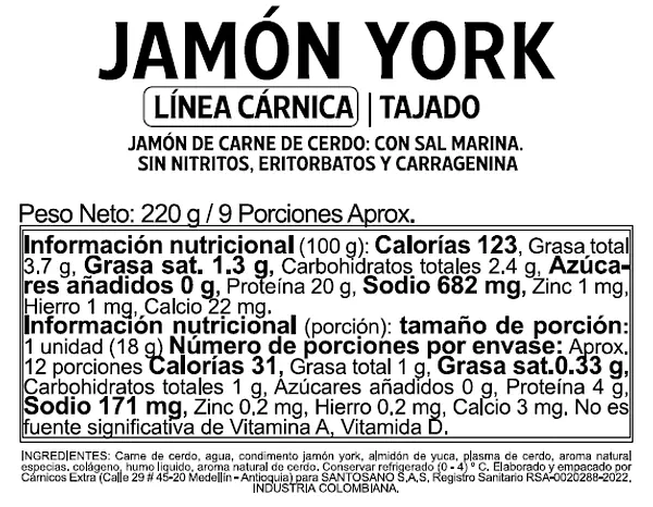 Jamón York 220g Santosano