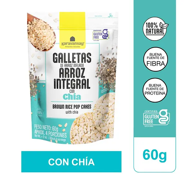 Galleta De Arroz Integral Inflado Con Chía Karavansay 60g