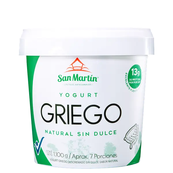 Yogurt Griego Natural Sin Dulce 1100g San Martín Lácteos