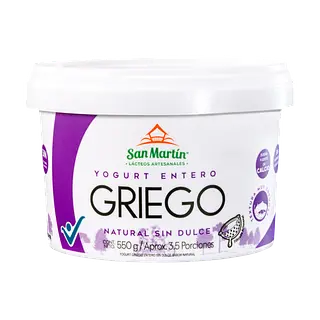 Yogurt Griego Entero Sin Dulce 550g San Martín Lácteos