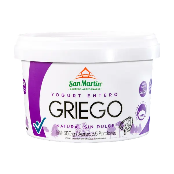 Yogurt Griego Entero Sin Dulce 550g San Martín Lácteos