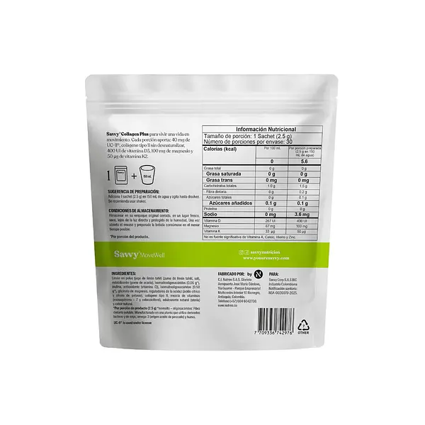 Collagen Plus Drink Mix Limón 75g Savvy