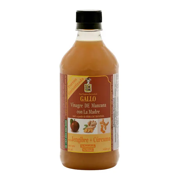 Vinagre De Manzana Con La Madre Jengibre + Cúrcuma 500ml